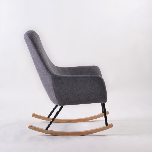 High Back Nursery Rocker Side View Side view of high back nursery rocker with black metal and wood base