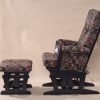 Side view of classic nursery glider chair with matching ottoman