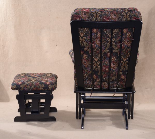 Back view of classic nursery glider chair and matching ottoman