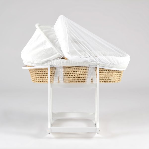 Wooden Rocking Baby Bassinet with Woven Basket & Canopy