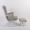 Padded Nursery Glider Chair – Side View Side view of padded nursery glider chair with high back and matching gliding ottoman