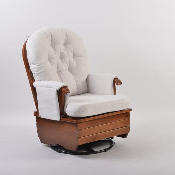 Tufted Nursery Glider Chair White Front View White tufted nursery glider chair with circular gliding base
