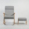 Nursery Rocking Chair with Lumbar Pillow Gray wooden nursery rocking chair with lumbar pillow and upholstered footstool
