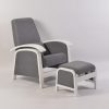 modern nursery glider chair with grey fabric and ottoman