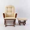 Camel Button Tufted Glider Chair with Ottoman and dark wood frame