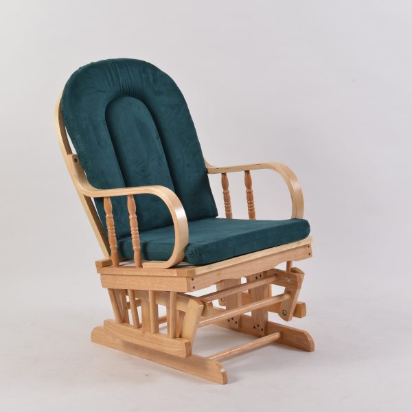 Traditional Wooden Nursery Glider Chair Traditional wooden nursery glider chair with cream cushions and matching ottoman