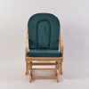 Green Upholstered Nursery Glider Chair Wooden nursery glider chair with green patterned upholstery and matching ottoman