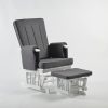 Wooden Nursery Glider Chair with Ottoman Natural wood nursery glider chair with beige upholstery and ottoman