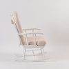 Custom upholstered rocking chair available in different fabric colors and finishes