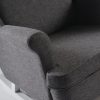 Gray upholstered gliding ottoman with white wooden base