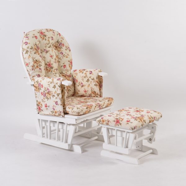 Vintage floral upholstered nursery glider chair with matching ottoman