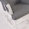 Close-up of padded armrest on Nursing Glider Rocking Chair with white wood frame