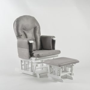 Gray Padded Wooden Nursery Glider Gray padded wooden nursery glider chair with coordinated ottoman