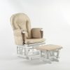 Textured Nursery Glider Chair with Ottoman Wooden nursery glider chair with cream textured upholstery and matching ottoman