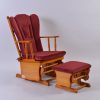 Wooden Glider Chair with Ottoman Red Red upholstered Wooden Glider Chair with Ottoman and light wood frame