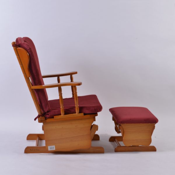 wooden-glider-chair-side-view.jpg Wooden nursery glider chair with matching footrest