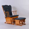 Wooden Glider Chair with Ottoman Blue Blue upholstered Wooden Glider Chair with Ottoman and light wood frame
