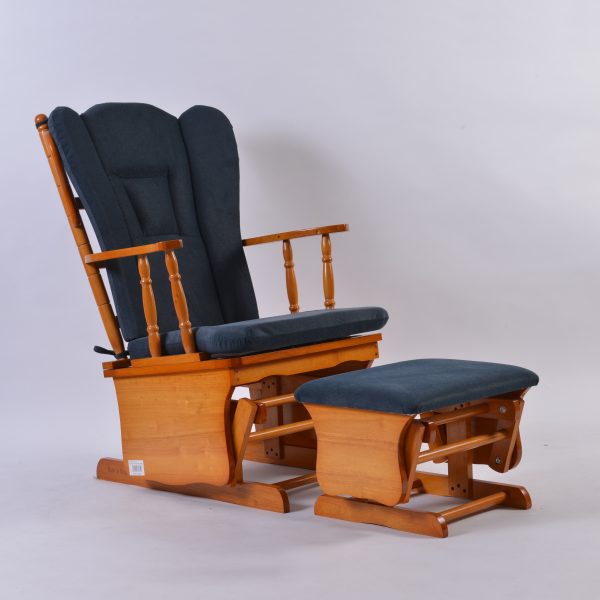 Wooden Glider Chair with Ottoman Blue Blue upholstered Wooden Glider Chair with Ottoman and light wood frame