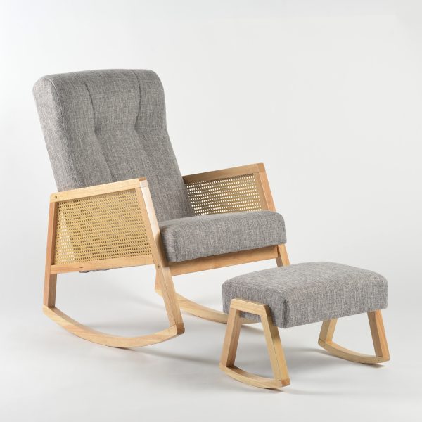 Gray Rattan Rocking Chair with Ottoman Gray upholstered rattan nursery rocking chair and matching rocking ottoman