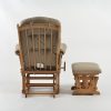 Wooden Nursery Glider – Rear View Rear view of wooden nursery glider showing exposed wood back frame and matching ottoman
