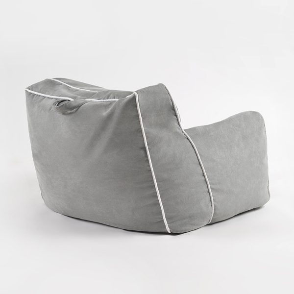 Kids Bean Bag Chair – Backrest Detail Close-up of padded backrest and contrasting white piping on grey Kids Bean Bag Chair