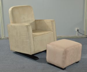 Upholstered Nursery Glider Chair with Ottoman Upholstered nursery glider chair with matching ottoman in beige fabric