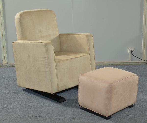 Upholstered Nursery Glider Chair with Ottoman Upholstered nursery glider chair with matching ottoman in beige fabric