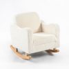 Cream Boucle Kids Sofa Rocking Chair – Angled View Cream boucle Kids Sofa Rocking Chair with cushioned seat, supportive backrest and natural wooden rockers