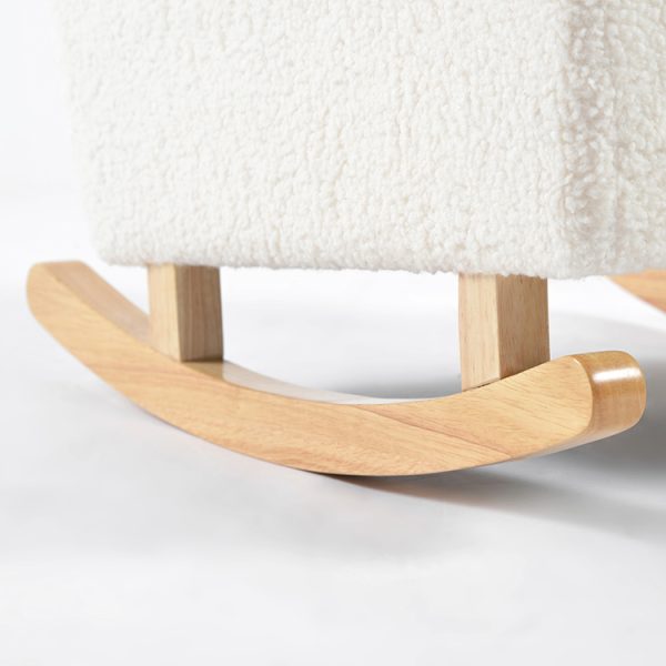 Kids Sofa Rocking Chair – Wooden Rocker Base Detail Close-up of curved natural wooden rocker base on upholstered Kids Sofa Rocking Chair