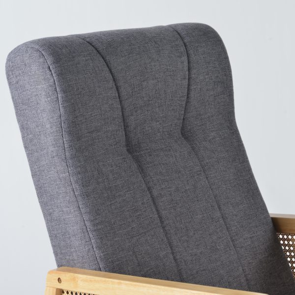 Rattan Armrest Rocking Chair Detail Close-up of woven rattan armrest on wooden nursery rocking chair
