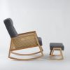 Dark Gray Rattan Nursery Rocking Chair Dark gray upholstered nursery rocking chair with cane armrests and ottoman