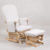 Natural wood nursery glider chair with ottoman and white cushions Natural Wood Nursery Glider Chair with Ottoman