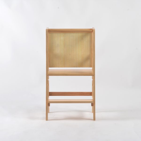 Rear view of adjustable toddler learning tower with blackboard