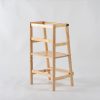 Adjustable Wooden Learning Tower for Kids – Front View Adjustable wooden learning tower for kids with natural wood frame