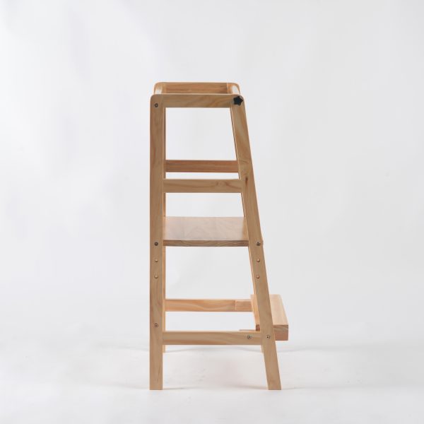 Adjustable wooden toddler learning tower with chalkboard panel