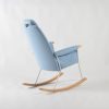 Modern Rocking Chair with Headrest – Rear View Rear angled view of modern adult rocking chair with removable padded headrest and wooden rocker rails