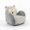 Grey upholstered kids armchair with owl-shaped backrest and wing-style padded sides