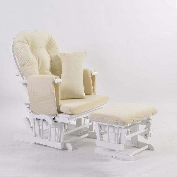 DSC_5810 Classic Nursery Glider Rocking Chair with Ottoman | Round Back Baby Feeding Chair