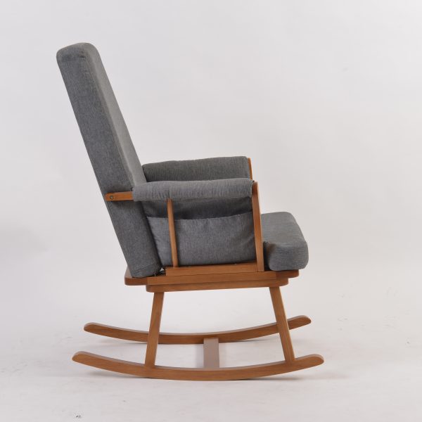 Walnut Nursing Glider Rocking Chair with fully upholstered high back