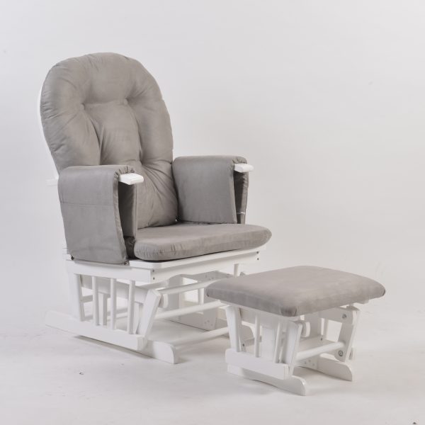 DSC_5825 Classic Nursery Glider Rocking Chair with Ottoman | Round Back Baby Feeding Chair