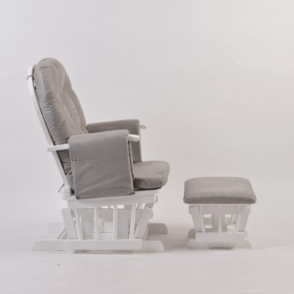 DSC_5831 Classic Nursery Glider Rocking Chair with Ottoman | Round Back Baby Feeding Chair