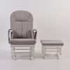 Front view of Adjustable Reclining Glider Chair with Ottoman in grey upholstery