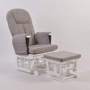 Adjustable Reclining Glider Chair with Ottoman Grey Grey Adjustable Reclining Glider Chair with Ottoman and white wood frame