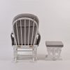 Rear view of White Nursery Glider Chair with Ottoman in grey upholstery