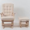 Natural Wood Glider Chair with Ottoman Natural wood nursery glider chair with cream cushions and matching ottoman