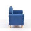 Kids Sofa with Wooden Legs – Side View Side view of blue Kids Sofa with upholstered armrests and wooden legs