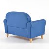 Children's Upholstered Sofa – Rear View Rear angled view of blue children's upholstered sofa with wooden legs