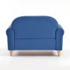 Blue Kids Sofa – Back View Back view of blue Kids Sofa with rounded upholstered backrest and wooden legs