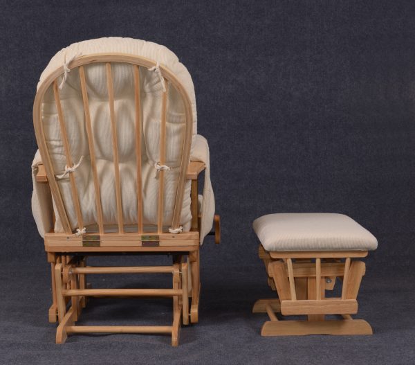 Nursery Glider Chair Back View Back view of wooden nursery glider chair showing frame construction