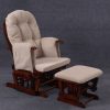 Dark Wood Nursery Glider Chair Padded nursery glider chair with dark wood finish and matching ottoman